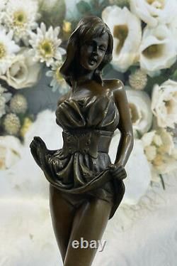 Art Deco Sexy Girl with Her Cat 100% Solid Bronze Sculpture Lost Wax Method