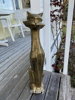 Art Deco Siamese Cat Bronzed Metal Vintage Cubist Style Statue MID Century