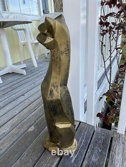 Art Deco Siamese Cat Bronzed Metal Vintage Cubist Style Statue MID Century