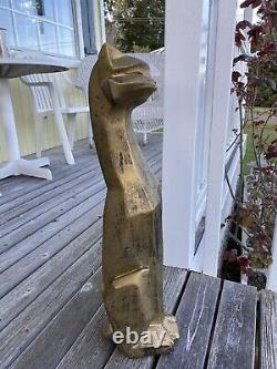 Art Deco Siamese Cat Bronzed Metal Vintage Cubist Style Statue MID Century