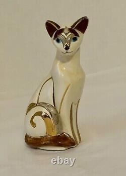 Art Deco Siamese Cat Figurine With Gold Accents