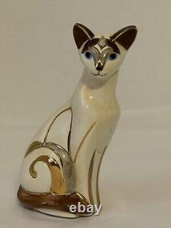 Art Deco Siamese Cat Figurine With Gold Accents