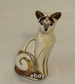 Art Deco Siamese Cat Figurine With Gold Accents