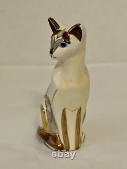 Art Deco Siamese Cat Figurine With Gold Accents