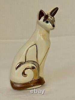 Art Deco Siamese Cat Figurine With Gold Accents