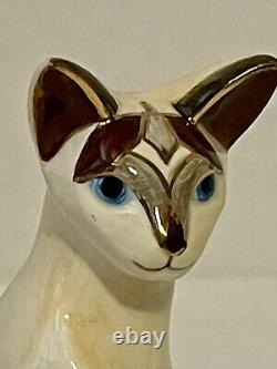 Art Deco Siamese Cat Figurine With Gold Accents