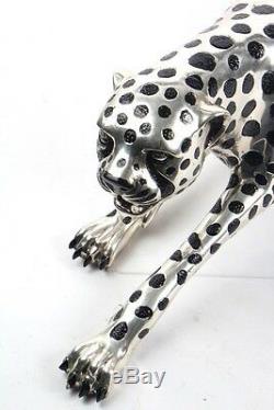 Art Deco Silver Bronze Cheetah Statue Big Cat Leopard Feline Panther Lion Jaguar