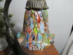 Art Deco Stretching Cat Table Lamp Millefiori Shade Very Cute Cat Lamp