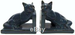 Art Deco Studio Pottery Cat Bookends Aqua Glaze West Germany 15.5 x 14 x 10 cm