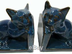 Art Deco Studio Pottery Cat Bookends Aqua Glaze West Germany 15.5 x 14 x 10 cm