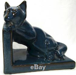 Art Deco Studio Pottery Cat Bookends Aqua Glaze West Germany 15.5 x 14 x 10 cm