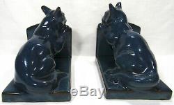 Art Deco Studio Pottery Cat Bookends Aqua Glaze West Germany 15.5 x 14 x 10 cm