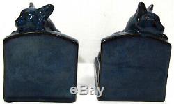 Art Deco Studio Pottery Cat Bookends Aqua Glaze West Germany 15.5 x 14 x 10 cm