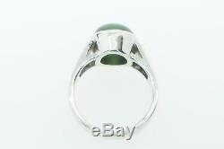 Art Deco Style 14K White Gold Green Cat's Eye Natural Beryl Gemstone Ring 5 1/8