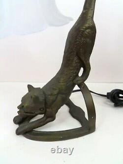 Art Deco Style Black Metal Cat Lamp with Light Up Green Eyes Bronze Finish