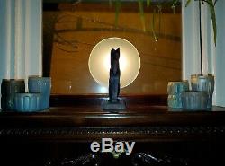 Art Deco Style Frankart like Cat Table Lamp Black Cat in front of glass sphere