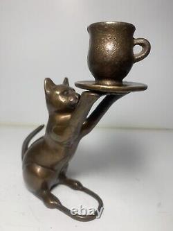 Art Deco Style French Bronze Candle Holder in a Form of a Cat