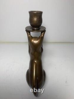Art Deco Style French Bronze Candle Holder in a Form of a Cat