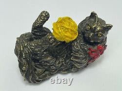 Art Deco Style Miniature Cold Painted Bronze Playful Cat Sculpture