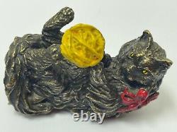 Art Deco Style Miniature Cold Painted Bronze Playful Cat Sculpture