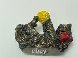 Art Deco Style Miniature Cold Painted Bronze Playful Cat Sculpture