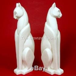 Art Deco Style Pair Of Marble Cats Bookends Sculpture