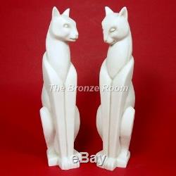 Art Deco Style Pair Of Marble Cats Bookends Sculpture