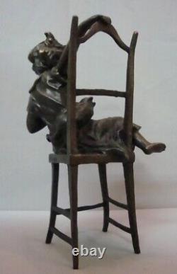 Art Deco Style Statue Sculpture Cat Daughter Art Nouveau Style Bronze Signed
