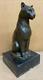 Art Deco Stylised Bronze Sculpture Of A Sitting Wild Cat Signed After Cesaro