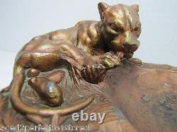 Art Deco Tiger Cougar Tray Figural Big Cat Trinket Card Tip Decorative Arts