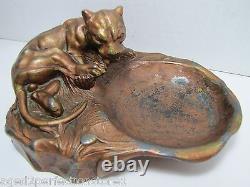 Art Deco Tiger Cougar Tray Figural Big Cat Trinket Card Tip Decorative Arts