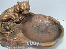 Art Deco Tiger Cougar Tray Figural Big Cat Trinket Card Tip Decorative Arts