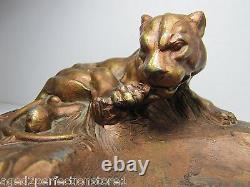 Art Deco Tiger Cougar Tray Figural Big Cat Trinket Card Tip Decorative Arts