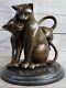 Art Deco Two Large Household Cat Playing With Each Other Bronze Sculpture Figure