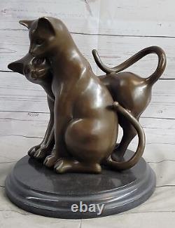 Art Deco Two Large Household Cat Playing with each other Bronze Sculpture Statue