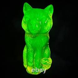 Art Deco Uranium Glass Figurine Cat Vaseline Clear Depression Glass Statue