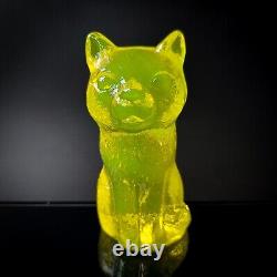 Art Deco Uranium Glass Figurine Cat Vaseline Clear Depression Glass Statue