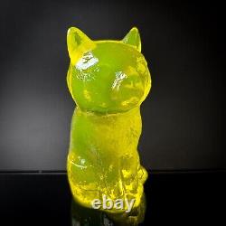 Art Deco Uranium Glass Figurine Cat Vaseline Clear Depression Glass Statue