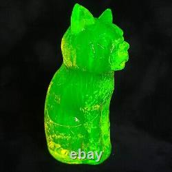 Art Deco Uranium Glass Figurine Cat Vaseline Clear Depression Glass Statue