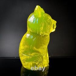 Art Deco Uranium Glass Figurine Cat Vaseline Clear Depression Glass Statue