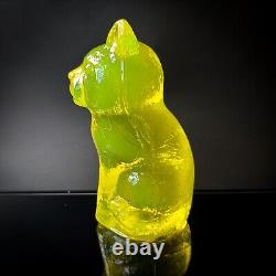 Art Deco Uranium Glass Figurine Cat Vaseline Clear Depression Glass Statue
