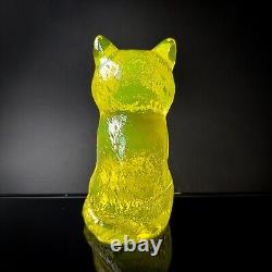 Art Deco Uranium Glass Figurine Cat Vaseline Clear Depression Glass Statue