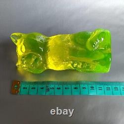 Art Deco Uranium Glass Figurine Cat Vaseline Clear Depression Glass Statue