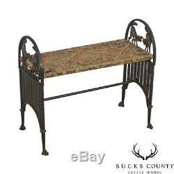 Art Deco Vintage Cast Iron Bench with Arched Fighting Cats