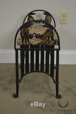 Art Deco Vintage Cast Iron Bench with Arched Fighting Cats