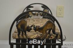 Art Deco Vintage Cast Iron Bench with Arched Fighting Cats