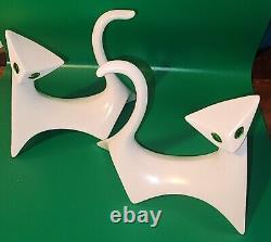Art Deco White Cats Figurines with Green Eyes