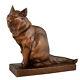 Art Deco Wooden Sculpture Of A Cat Hand Carved By Irenee Rochard France 1930