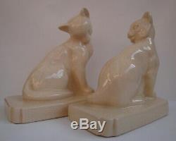 Art Nouveau Style Bookends Figurine Cat Wildlife Art Deco Style Porcelain Crackl