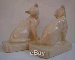 Art Nouveau Style Bookends Figurine Cat Wildlife Art Deco Style Porcelain Crackl